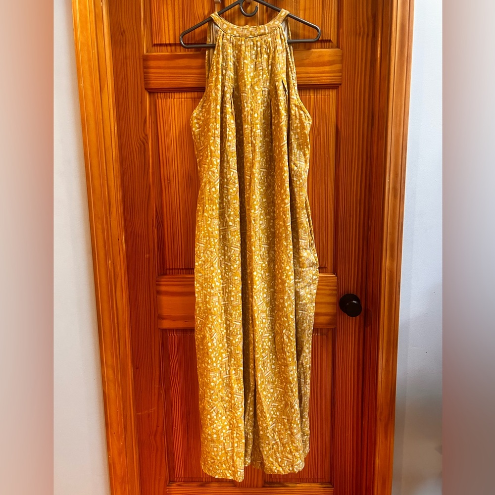 Cost Plus World Market Mustard Floral Jumpsuit